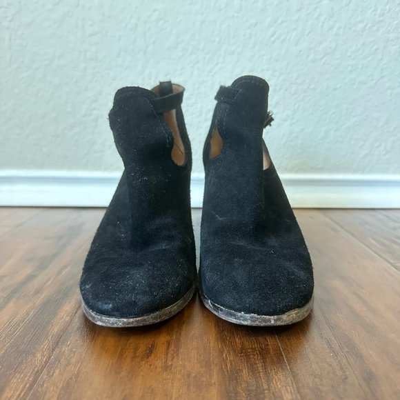 FRYE Meghan Suede Bootie Black Cutout Ankle Boots Buckle - Picture 5 of 11